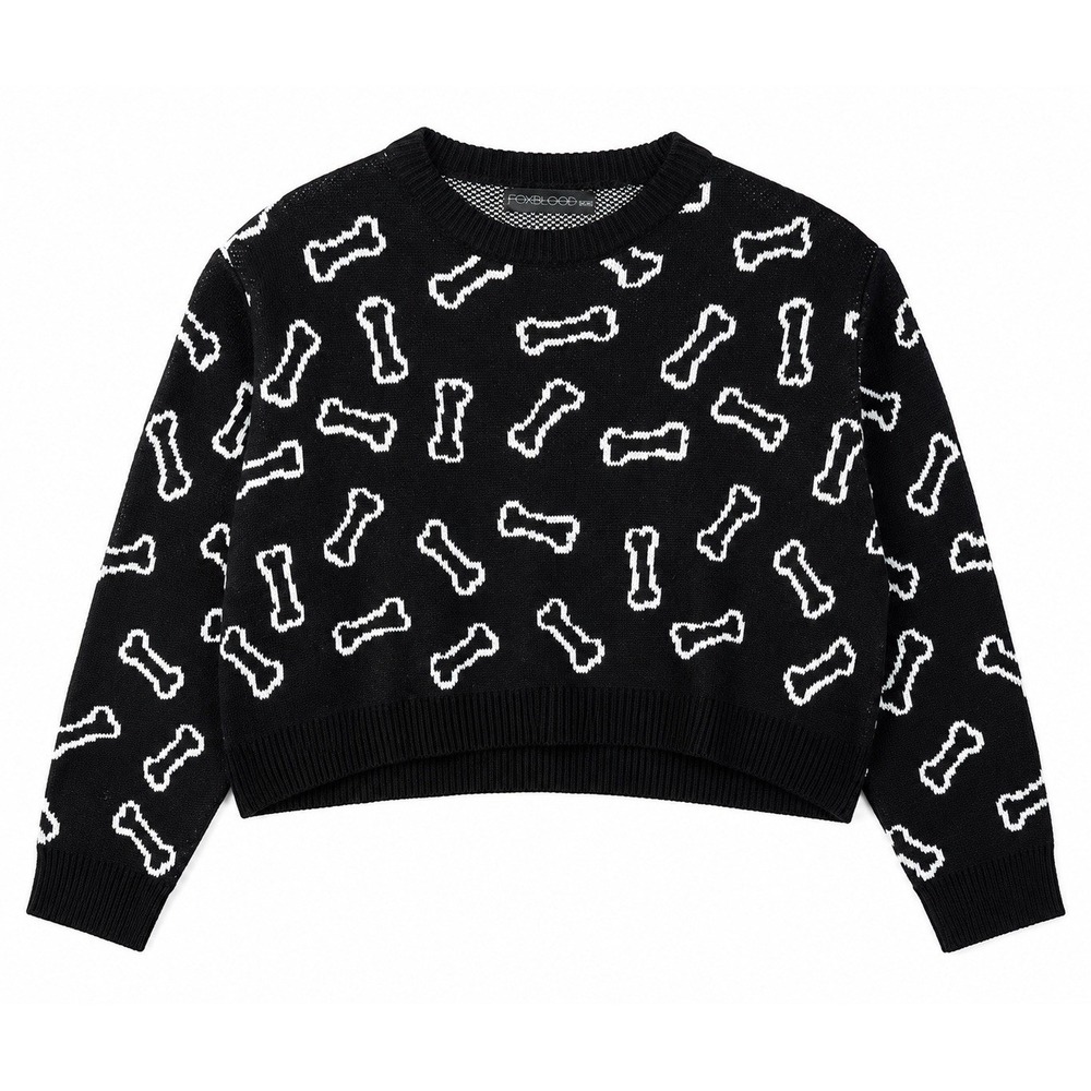 Foxblood Sweater XL Black Dog Bone UGA Game Day Cropped Boxy Cozy Knit